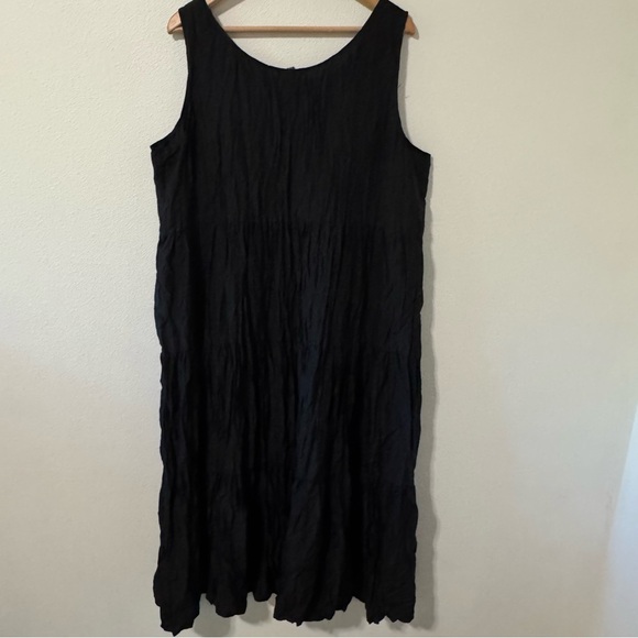 Eileen Fisher Crushed Silk Tiered Dress Black Sleeveless Midi Lagenlook-XL - Picture 3 of 9